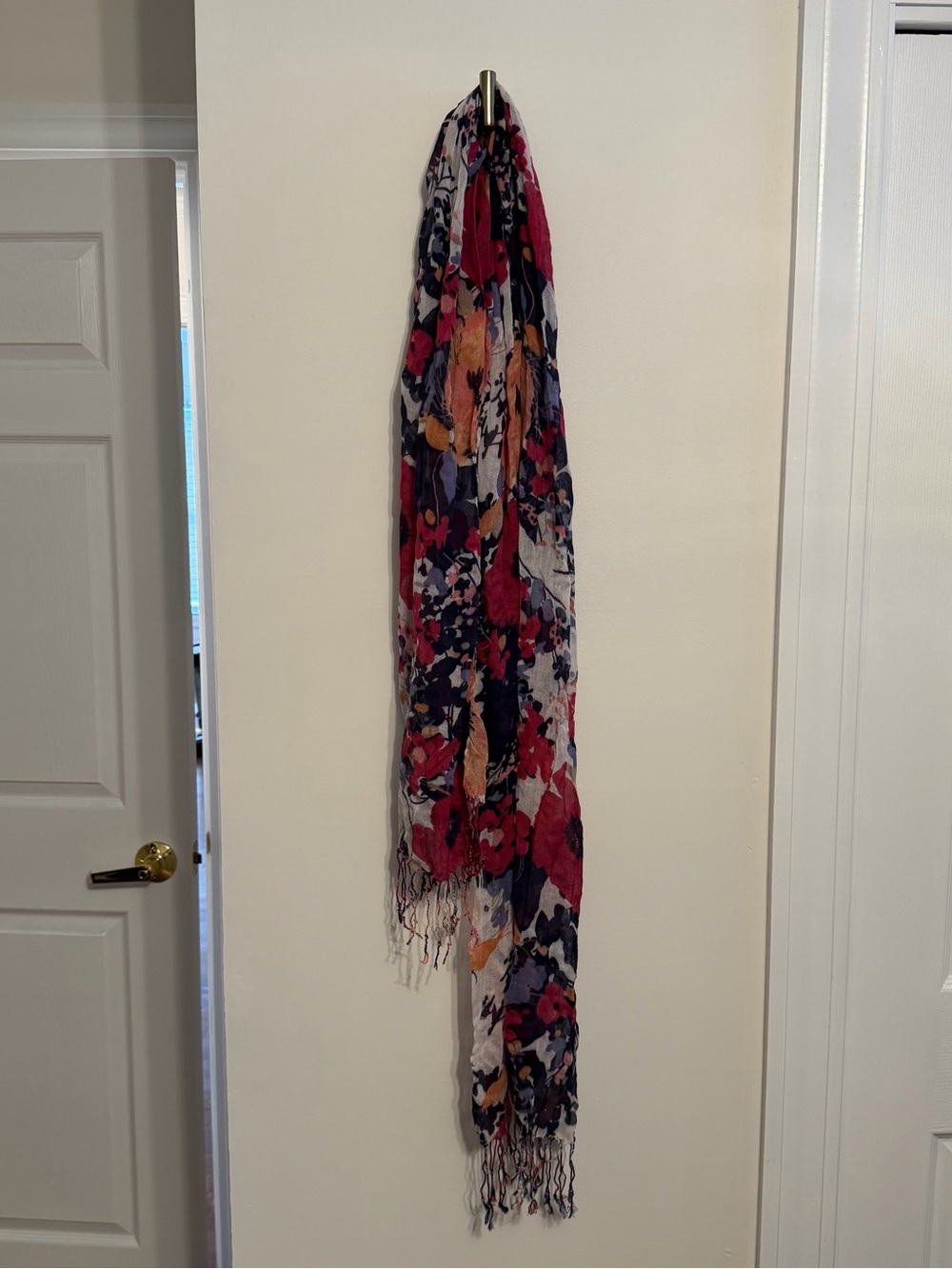 New York & Company Floral Wrap Scarf in Pink, Navy & Mustard